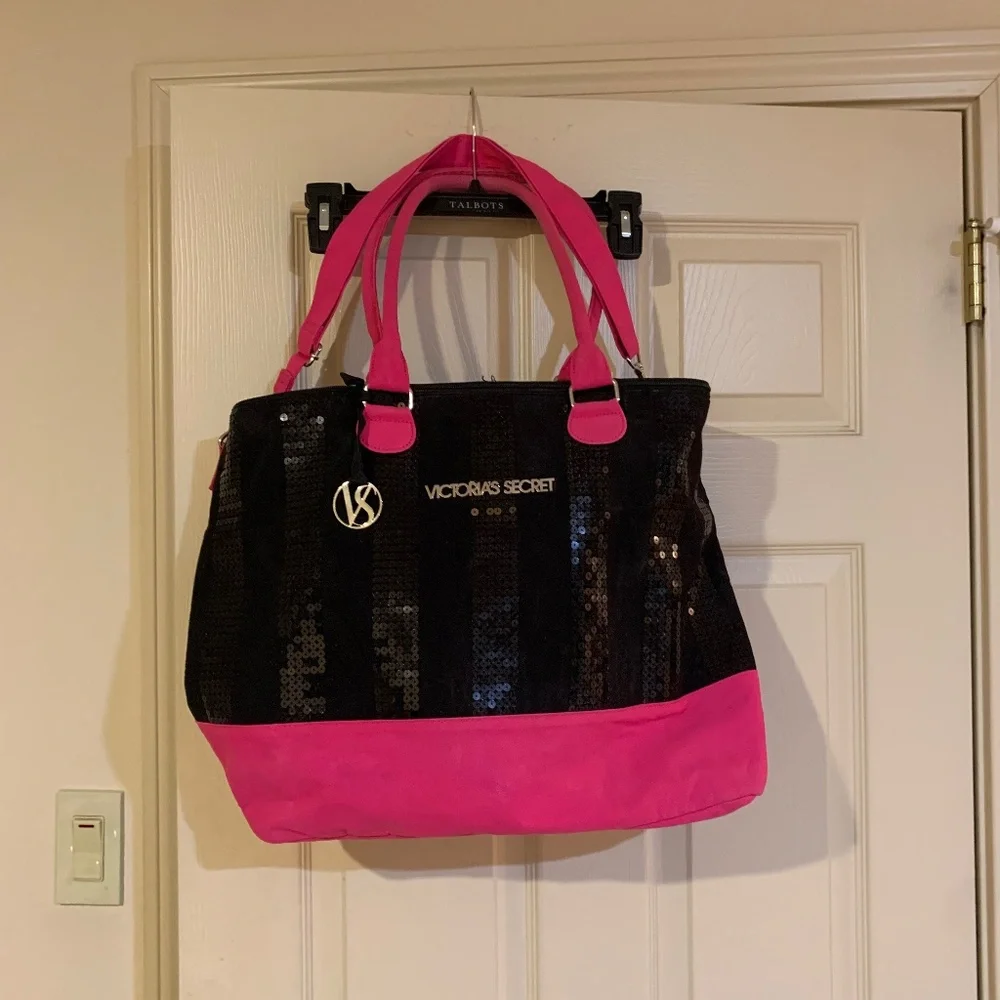 Victoria’s Secret Black/Pink Canvas/Sequin Tote Bag